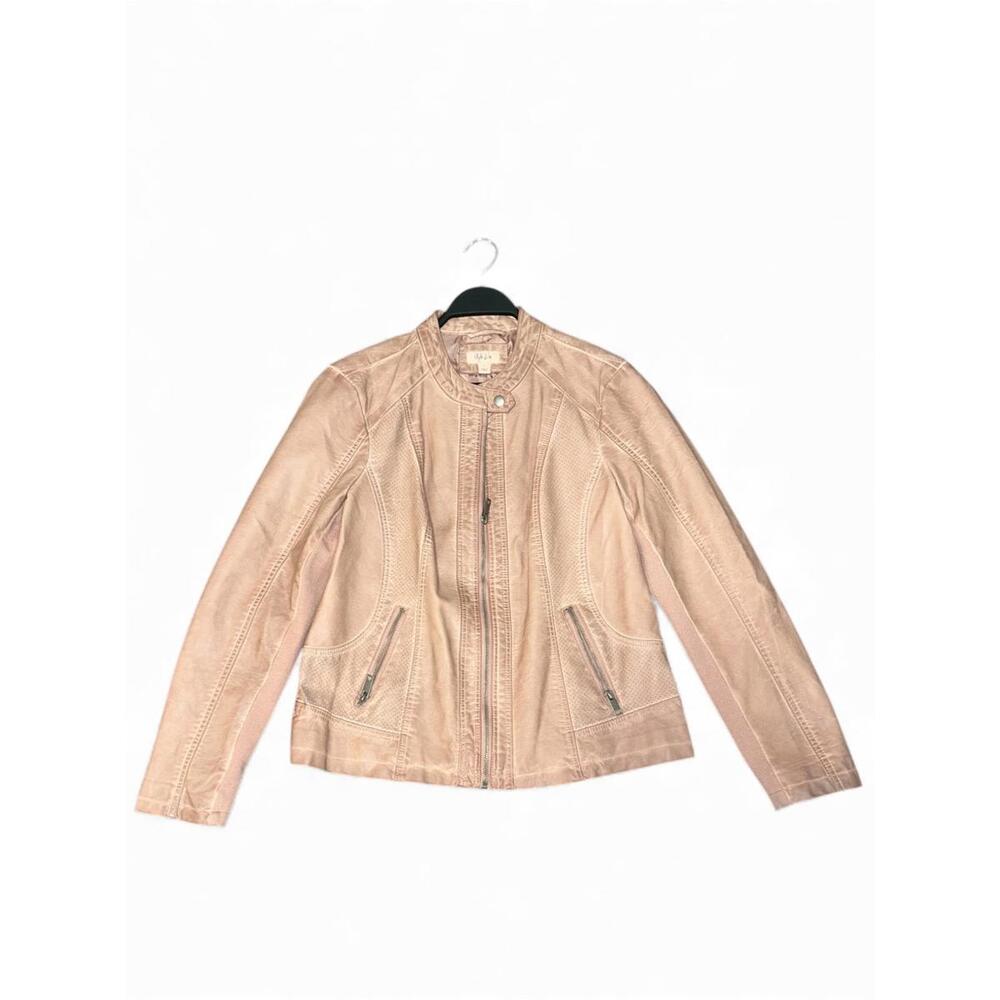 Style & Co Blush Pink Faux Leather Moto Jacket Perforated Knit Panels